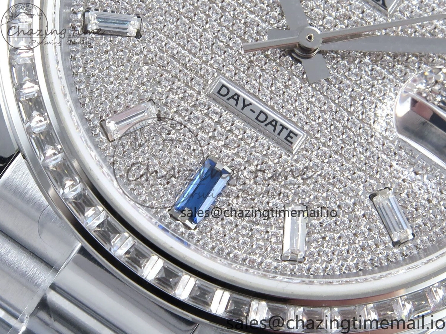 SS DayDate 1:1 Best Bezel QF A2836 40 Diamonds on Weight) Bracelet V5 (Gain Blue President Dial Diamonds Edition 0504